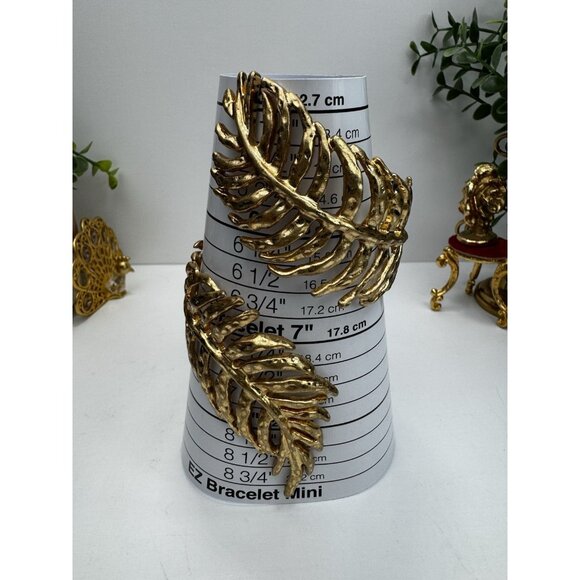 ZARA Areca Leaf Coiled Bracelet Gold Tone Textured Statement Cuff - Picture 6 of 11